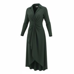 Calvin Klein Long Sleeve Twisted Front Shirt Dress in Dark Green